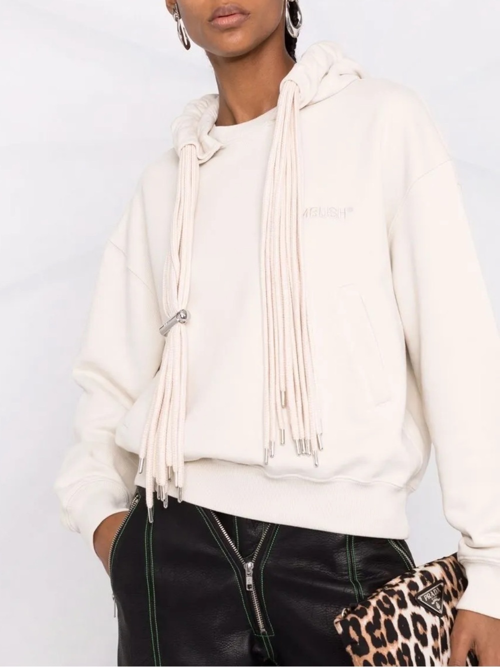 AMBUSH Cream Multi-Cord Hooded Drawstring Sweatshirt Small